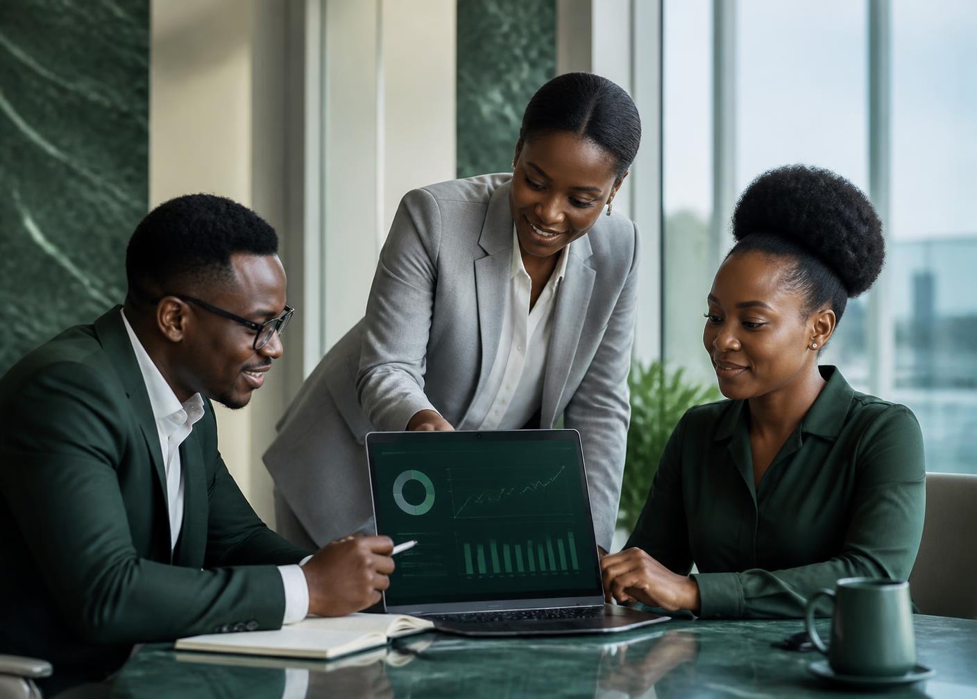 A finance team reviewing OVO MONIE business analytics