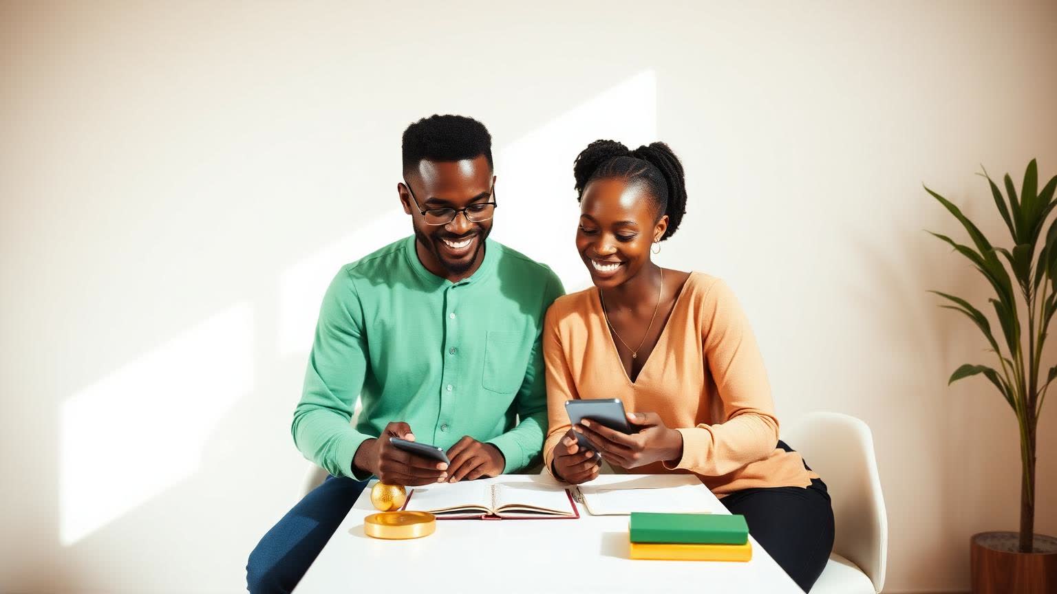 A couple planning their savings goals together