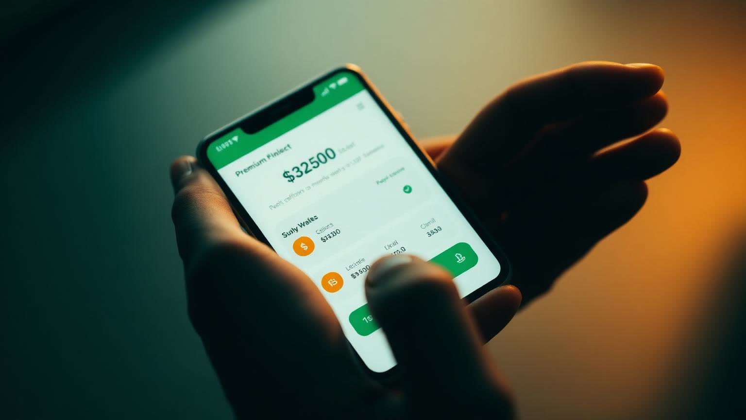 Hands holding a phone showing a multi-currency wallet balance